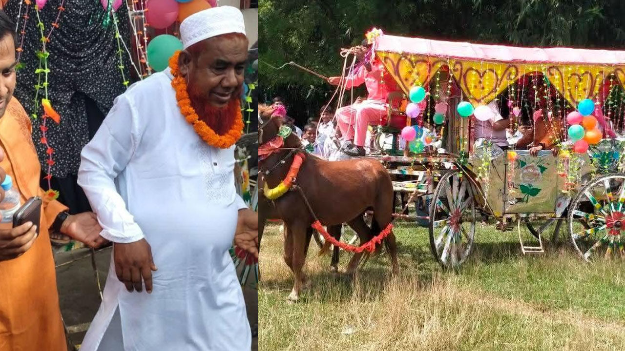 চুয়াডাঙ্গায় শিক্ষককে ঘোড়ার গাড়িতে চড়িয়ে রাজকীয় বিদায়